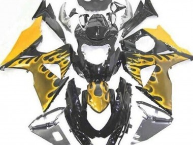 2009-2016 Suzuki GSXR 1000 Motorcycle Fairings - Glossy Black Yellow Flame UK