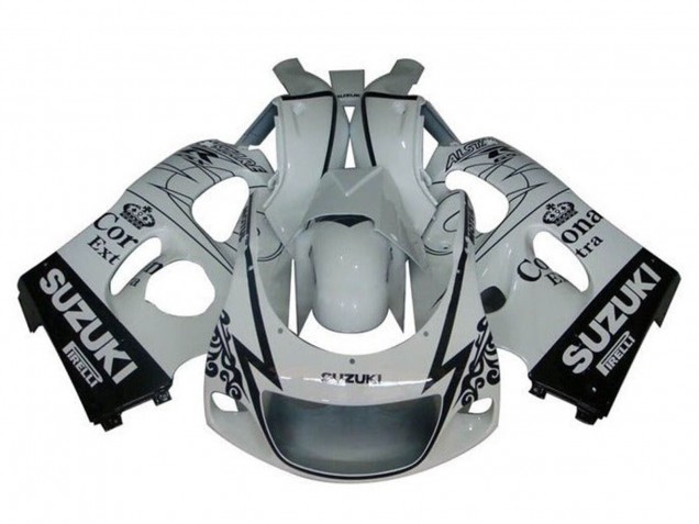 1996-2000 Suzuki GSXR 600 / GSXR 750 Motorcycle Fairings - White Black Tribal Corona UK