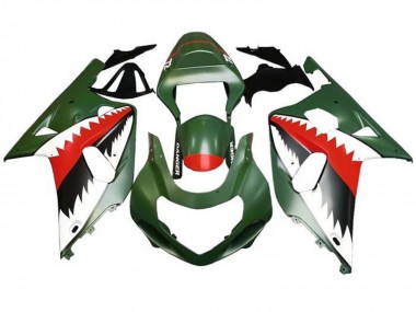 2001-2003 Suzuki GSXR 600 / GSXR 750 Motorcycle Fairings - Matte Army Green White Red Shark UK