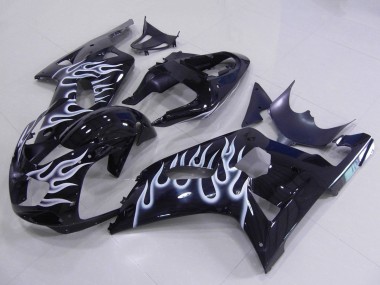 2001-2003 Suzuki GSXR 600 / GSXR 750 Motorcycle Fairings - Glossy Black White Flame UK