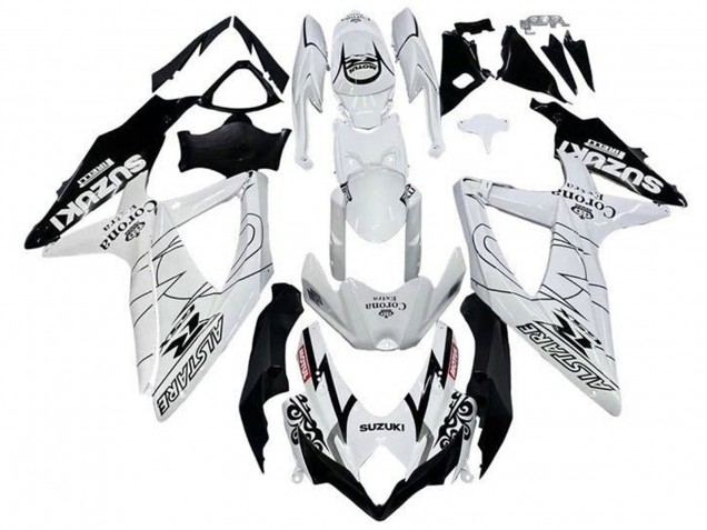 2008-2010 Suzuki GSXR 600 / GSXR 750 Motorcycle Fairings - White Black Alstare Corona Extra Motul UK