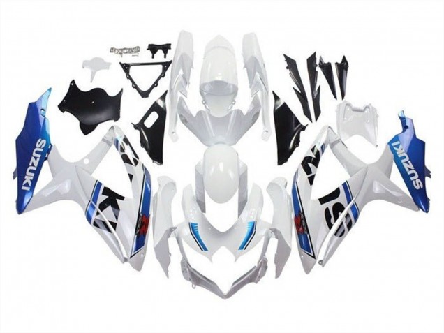 2008-2010 Suzuki GSXR 600 / GSXR 750 Motorcycle Fairings - White Blue Stripe UK