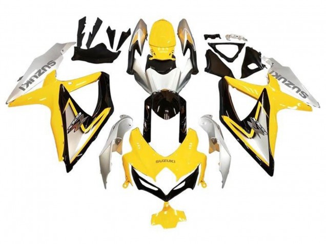 2008-2010 Suzuki GSXR 600 / GSXR 750 Motorcycle Fairings - Silver Yellow Glossy Black UK