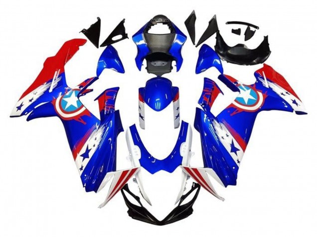 2011-2024 Suzuki GSXR 600 / GSXR 750 Motorcycle Fairings - Blue White Red Captain America UK