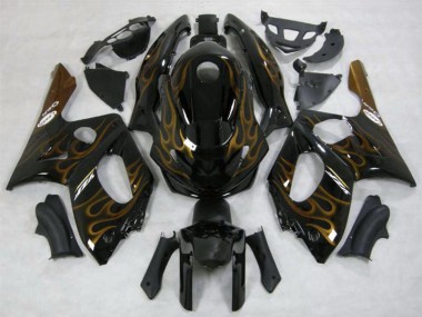 1996-2007 Yamaha YZF600R Thundercat Motorcycle Fairings - Black Dark Gold Flame UK