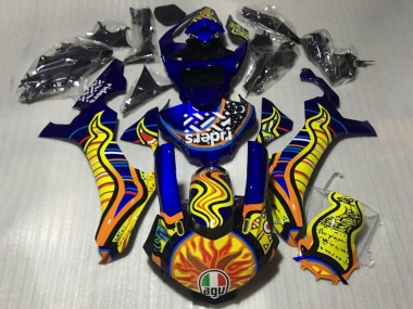 2015-2019 Yamaha YZF 1000 R1 Motorcycle Fairings - Blue Yellow Orange Tribal Sun UK