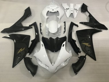 2007-2008 Yamaha YZF 1000 R1 Motorcycle Fairings - White Faux Carbon Fiber Gold Decal UK