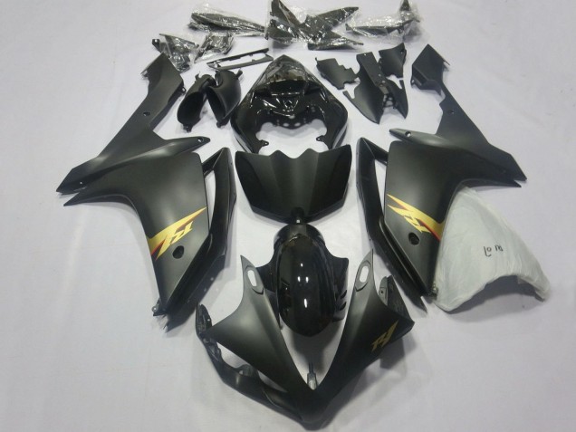 2007-2008 Yamaha YZF 1000 R1 Motorcycle Fairings - Glossy Black Matte Black Gold Decal UK