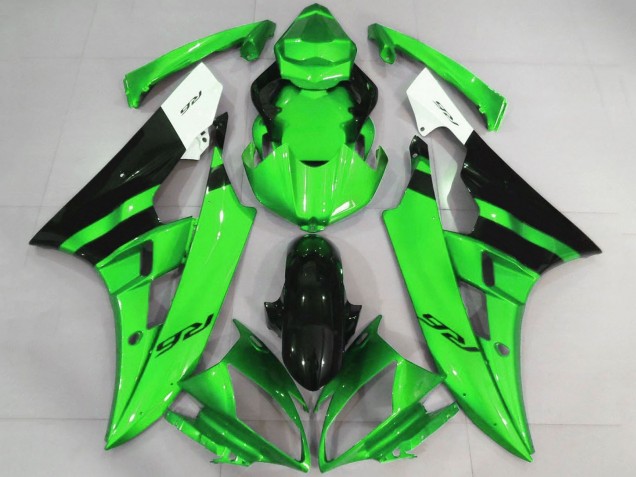 2006-2007 Yamaha YZF R6 Motorcycle Fairings - White Green Glossy Black UK