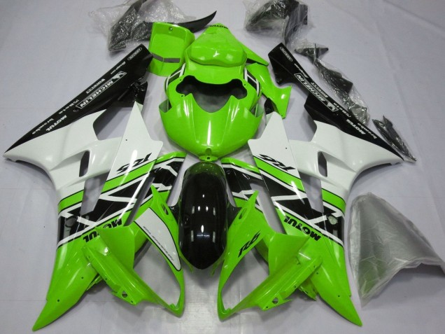 2006-2007 Yamaha YZF R6 Motorcycle Fairings - Green White Glossy Black UK