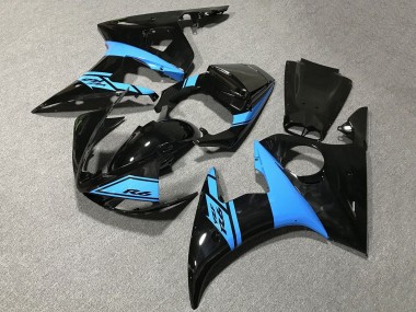 2005 Yamaha YZF R6 Motorcycle Fairings - Glossy Black Light Blue UK