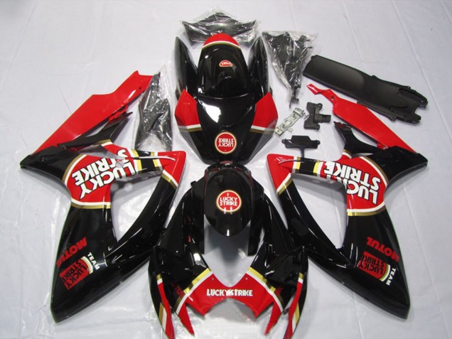 2006-2007 Suzuki GSXR 600 Motorcycle Fairings - Glossy Black Red White Lucky Strike Motul UK