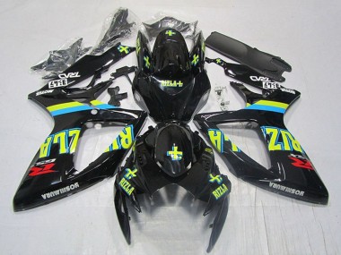 2006-2007 Suzuki GSXR 600 Motorcycle Fairings - Glossy Black Yellow Rizla Red UK