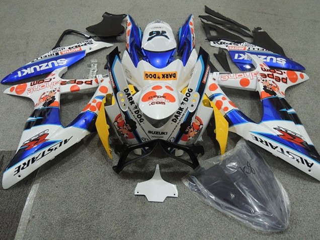 2008-2010 Suzuki GSXR 600 Motorcycle Fairings - White Blue Orange Alstare Dark Dog UK