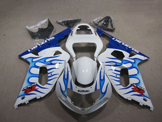 2001-2003 Suzuki GSXR 750 Motorcycle Fairings - White Blue Flame UK