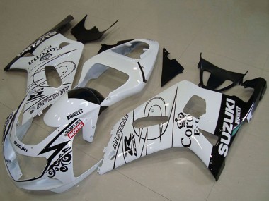 2001-2003 Suzuki GSXR 750 Motorcycle Fairings - White Black Alstare Corona Extra Motul UK