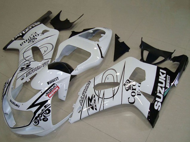 2001-2003 Suzuki GSXR 750 Motorcycle Fairings - White Black Alstare Corona Extra Motul UK