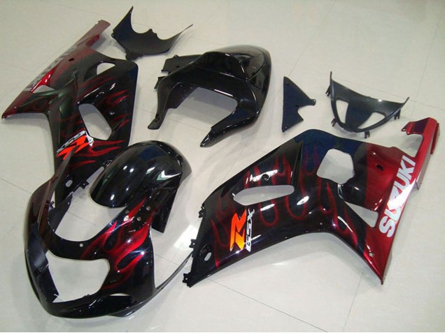 2001-2003 Suzuki GSXR 750 Motorcycle Fairings - Glossy Black Red Flame UK