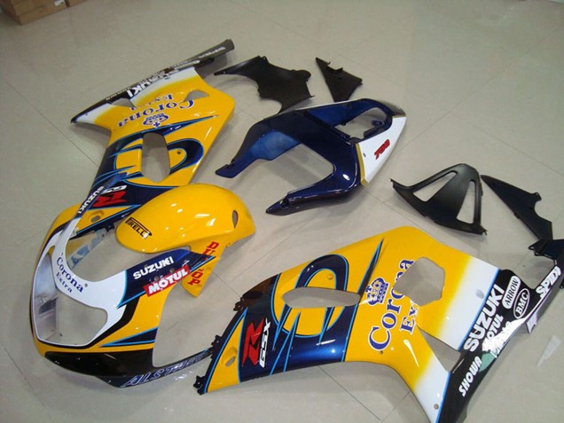 2001-2003 Suzuki GSXR 750 Motorcycle Fairings - Yellow White Blue Alstare Corona Extra Motul UK