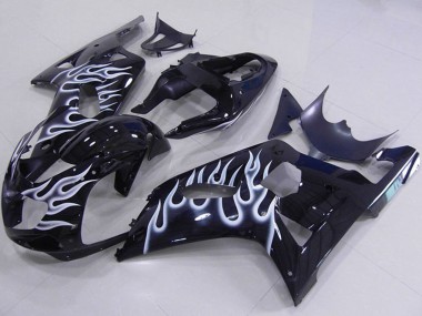 2001-2003 Suzuki GSXR 750 Motorcycle Fairings - Glossy Black White Flame UK