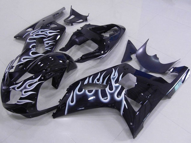 2001-2003 Suzuki GSXR 750 Motorcycle Fairings - Glossy Black White Flame UK