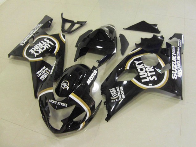 2004-2005 Suzuki GSXR 750 Motorcycle Fairings - Glossy Black White Lucky Strike Motul UK