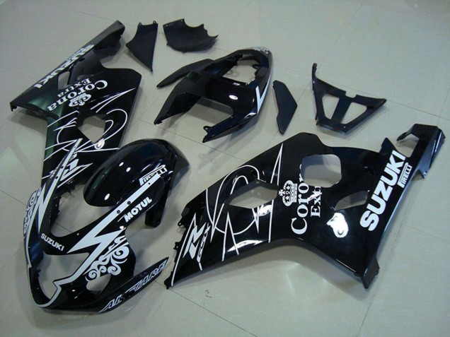 2004-2005 Suzuki GSXR 750 Motorcycle Fairings - Glossy Black White Corona Extra Motul UK