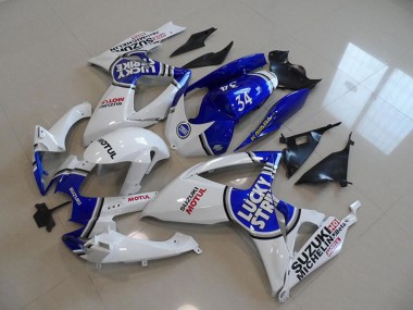 2006-2007 Suzuki GSXR 750 Motorcycle Fairings - White Blue Lucky Strike Motul 34 UK