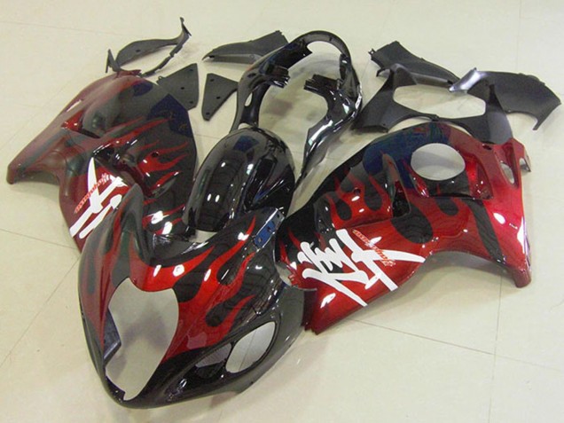 1996-2007 Suzuki GSXR 1300 Hayabusa Motorcycle Fairings - Glossy Black Red Flame UK
