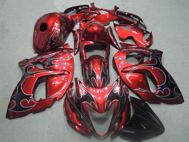 1996-2007 Suzuki GSXR 1300 Hayabusa Motorcycle Fairings - Red Silver Black Flame UK