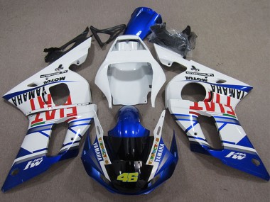 1998-2002 Yamaha YZF R6 Motorcycle Fairings - White Blue Red Fiat Michelin Motul 46 UK