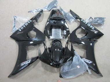 2003-2004 Yamaha YZF R6 Motorcycle Fairings - Glossy Black Silver Decals UK