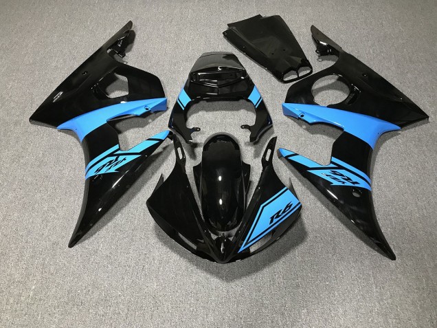 03-04 Gloss Black and Light Blue R6 Fairings