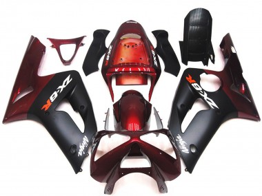03-04 Matte Black and Maroon ZX6R Fairings