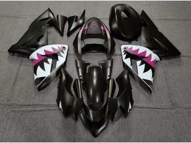 04-05 Matte Black and Pink Shark ZX10R Fairings 04-05 Matte Black and Pink Shark ZX10R Fairings