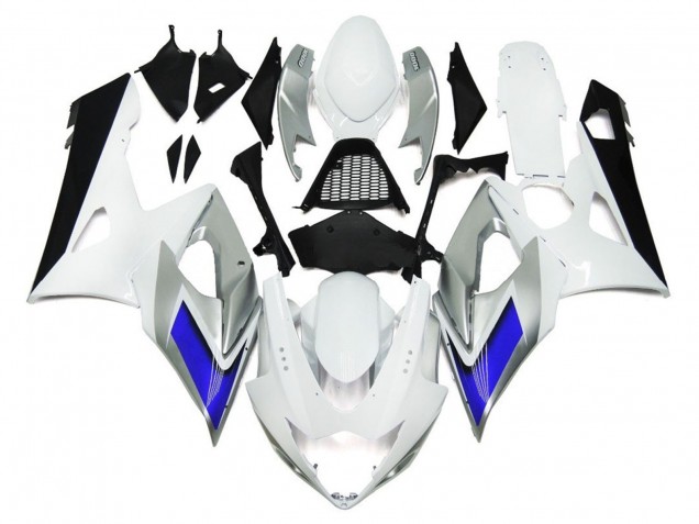 05-06 Gloss White Style with Silver Hints and Blue GSXR 1000 Fairings 05-06 Gloss White Style with Silver Hints and Blue GSXR 1000 Fairings