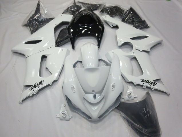05-06 Gloss White with Black tail ZX6R Fairings 05-06 Gloss White with Black tail ZX6R Fairings