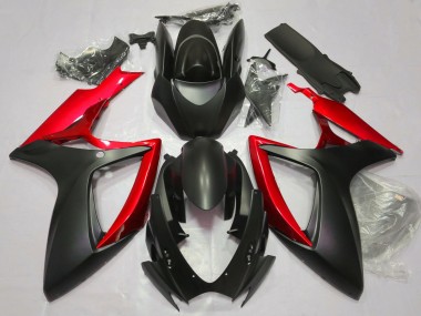 06-07 Matte Black & Red GSXR 600-750 Fairings
