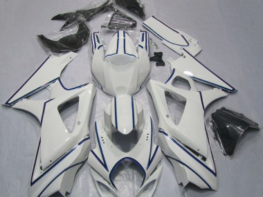 07-08 Gloss White Blue Pin Stripe GSXR 1000 Fairings