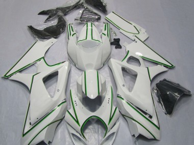 07-08 Gloss White Green Pin Stripe GSXR 1000 Fairings