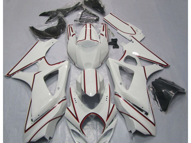 07-08 White with Red Pin Stripe GSXR 1000 Fairings 07-08 White with Red Pin Stripe GSXR 1000 Fairings