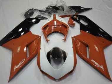 07-14 Gloss Orange & White Ducati 848 1098 1198 Fairings